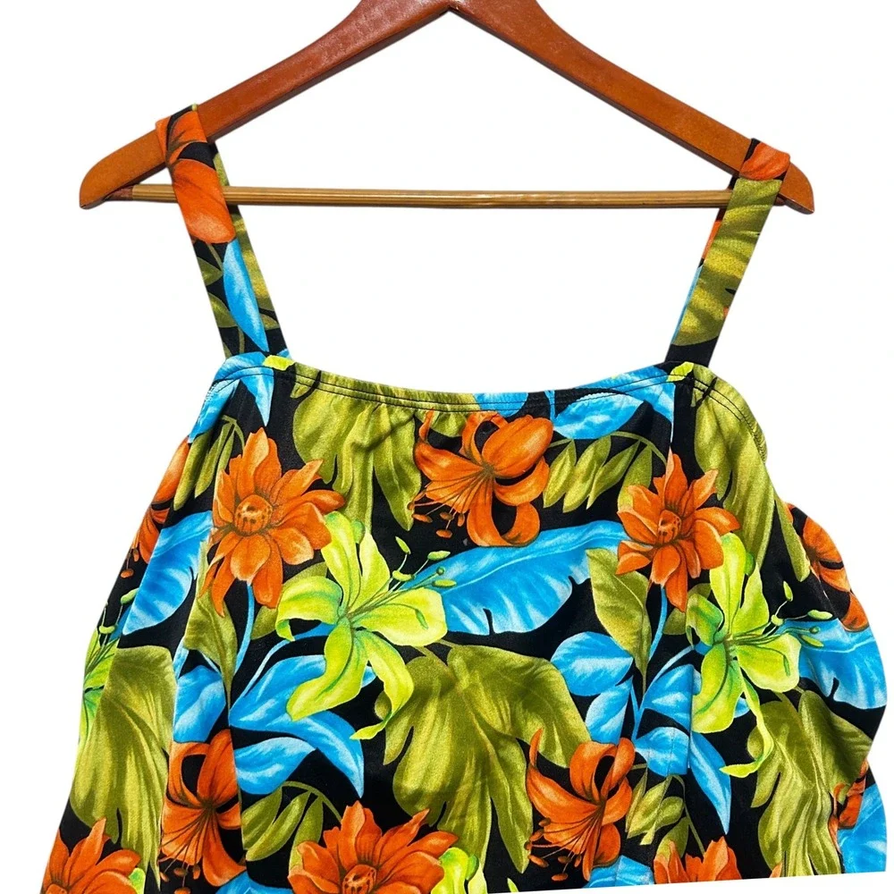 VTG It Figures Womens Floral Swimdress 22W Tropical One Piece Black Skirt Resort
